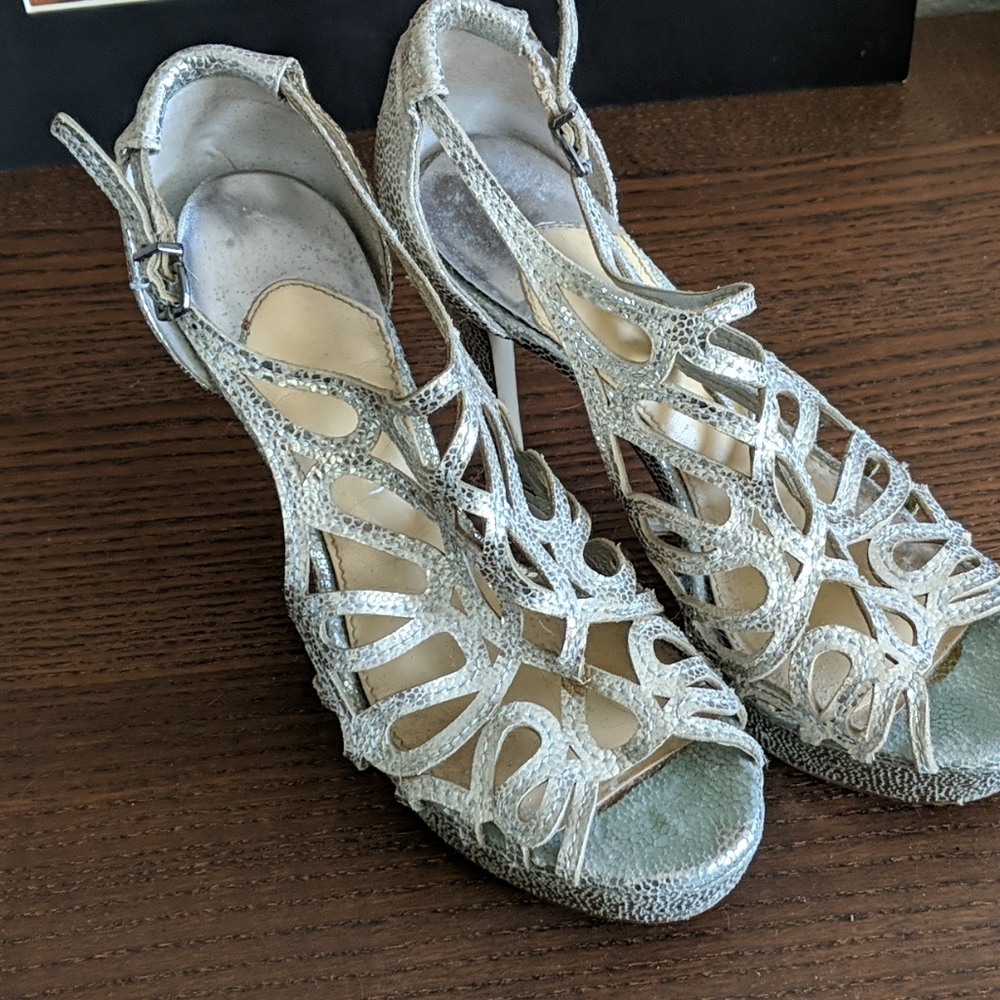 Silver strappy heels